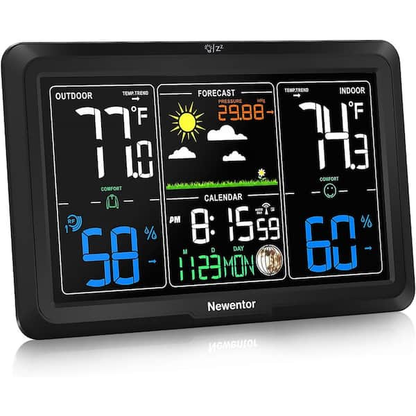 Wireless Indoor Outdoor/Indoor Thermometer with Sensor, Atomic Clock, Temp, Humidity, Weather Forecast in Black
