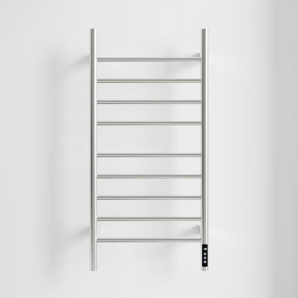 9-Bar Wall Mounted Plug-in/Hard-Wired Towel Warmer Heated Rack in Brushed N