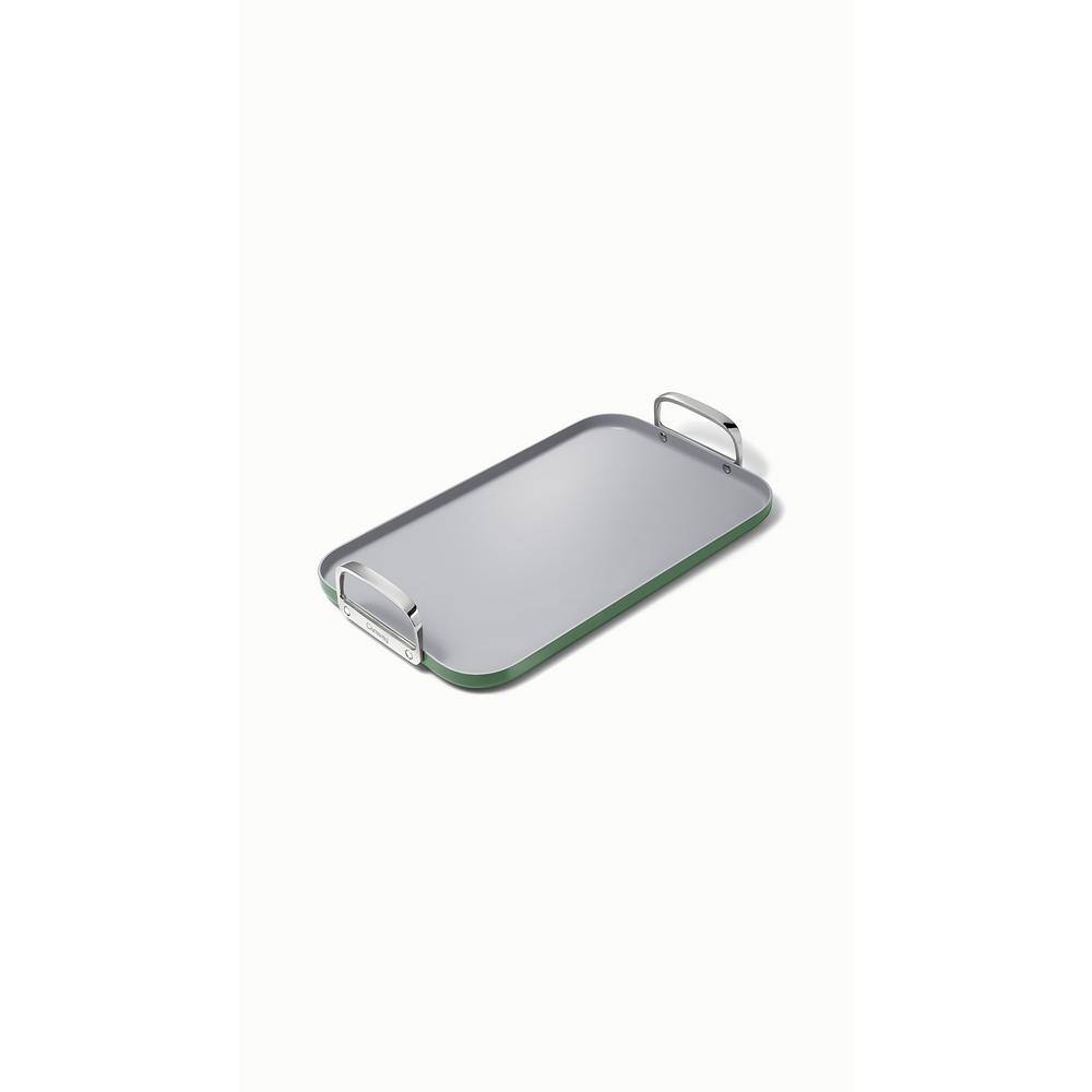 Sage Green Ceramic Nonstick Double Burner Griddle with Handles