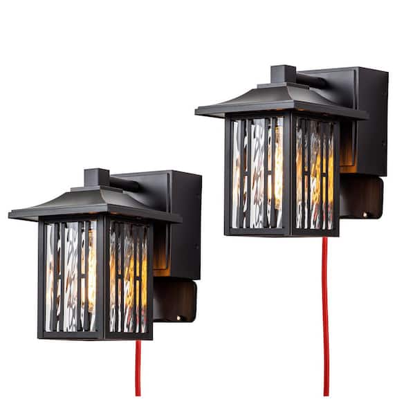 Oil Rubbed Bronze Outdoor Wall Lantern Sconce 9.25 in. with GFCI Outlet, Hardwired, No Bulbs Included