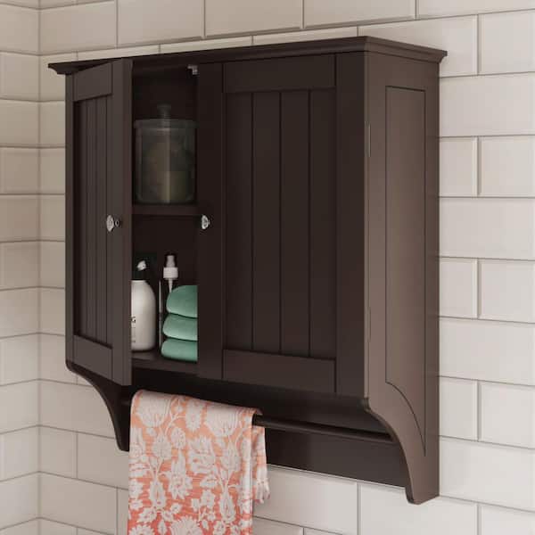 RiverRidge Home Ashland 23.8 in. W x 25.2 in. H x 8.86 in. D Bathroom Storage Wall Cabinet and Laundry Medicine Cabinet in Espresso