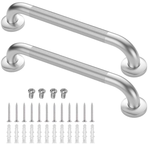 16 in. Stainless Steel Anti Slip Grab Bars for Bathtubs and Showers for Elderly Senior, Silver (2-Pack)
