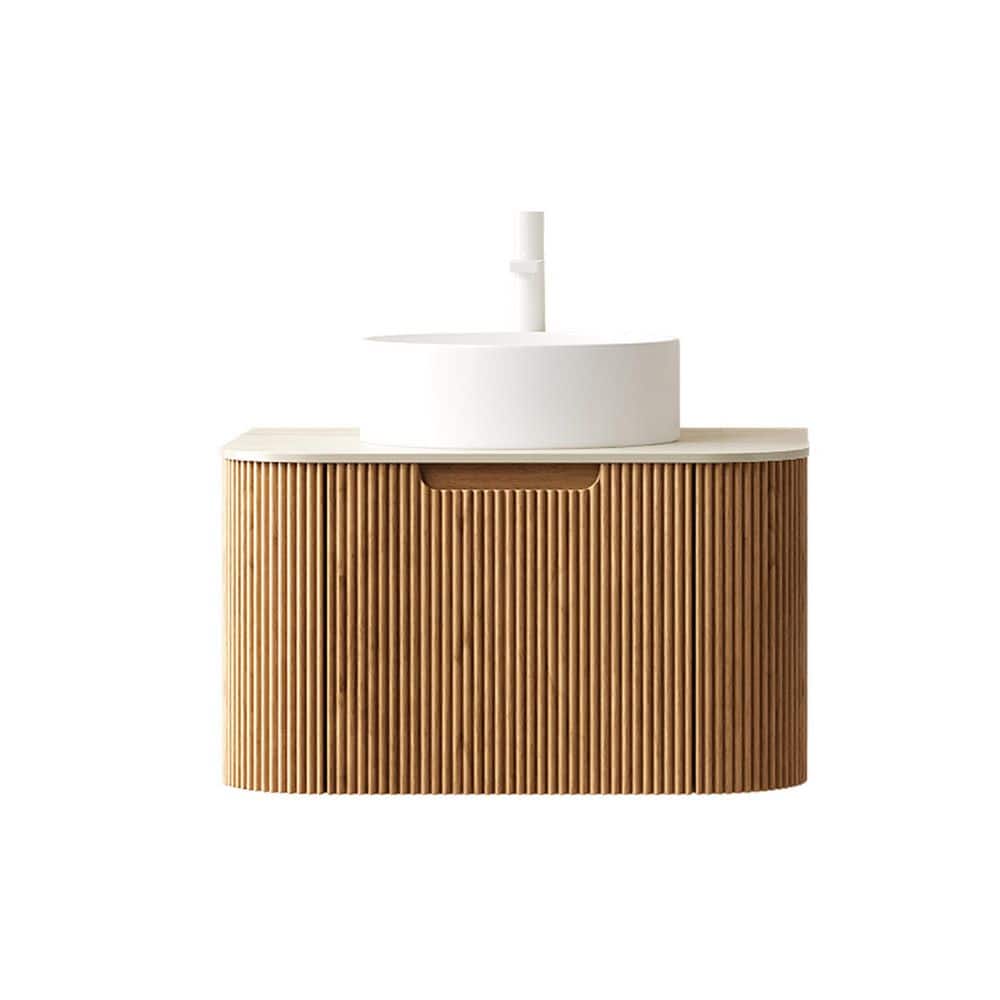 24 in. Wall-Mounted Natural Wood Bath Vanity with Beige Sintered Stone Top Pre-Assembled price history on PriceWatchPro