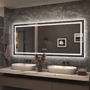 72 in. W x 32 in. H Rectangular Framed Front and Back LED Lighted Anti-Fog Wall Bathroom Vanity Mirror in Tempered Glass