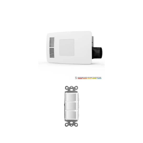 Adjustable CFM Exhaust Fan w/Heater, LED Light & 3-Function 15 AMP Rocker Switch Combo