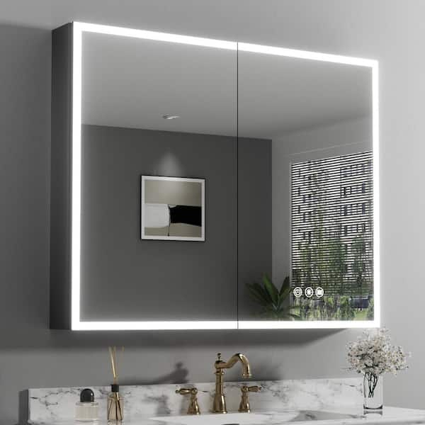 40 in. W x 32 in. H Rectangular Aluminum Dynamic Flow Lighting Surface/Recessed Mount Medicine Cabinet with Mirror