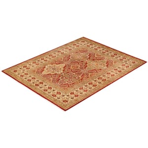 Mogul One-of-a Kind Traditional Orange 5 ft. 4 in. x 6 ft. 9 in. Oriental Area Rug