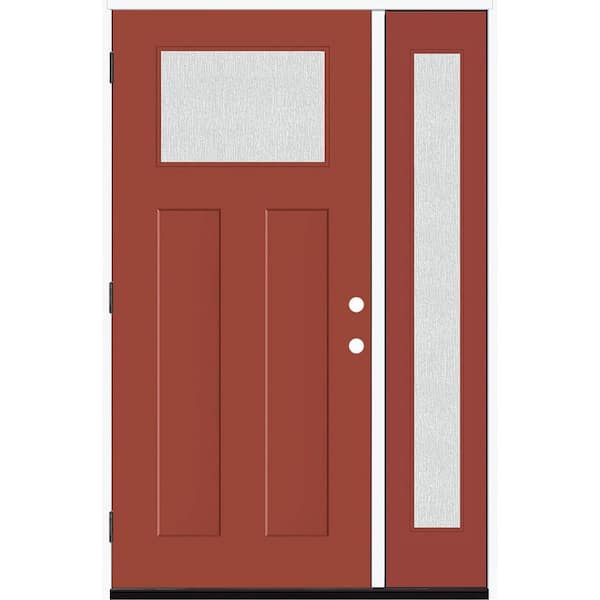 Steves & Sons Legacy 51 in. x 80 in. 1/4 Toplite Rain Glass RHOS Primed Morocco Red Finish Fiberglass Prehung Front Door w/12 in. SL