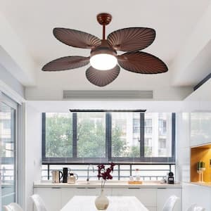 52 in. LED Indoor Dark Brown Retro 5 Palm Leaf Shaped Blades Ceiling Fan with Light and Remote Control