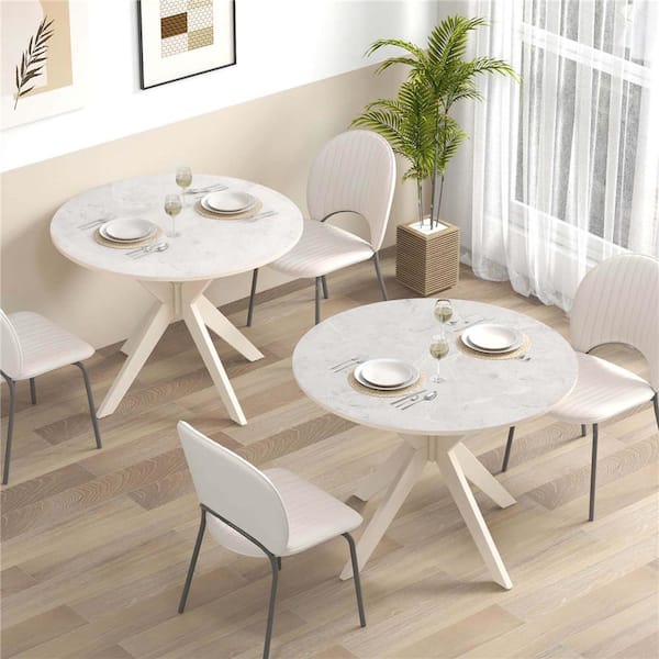 Costway White Wood 36 in. Cross Legs Dining Table Seats 4