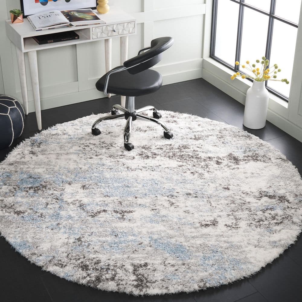 Lindsay Shag 7 ft. x 7 ft. Gray/Blue Ivory Patchy Abstract Round Area Rug price history on PriceWatchPro