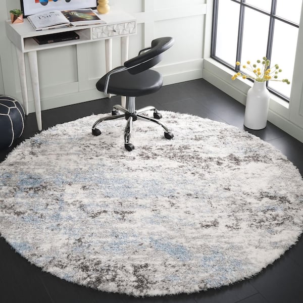 Lindsay Shag 7 ft. x 7 ft. Gray/Blue Ivory Patchy Abstract Round Area Rug