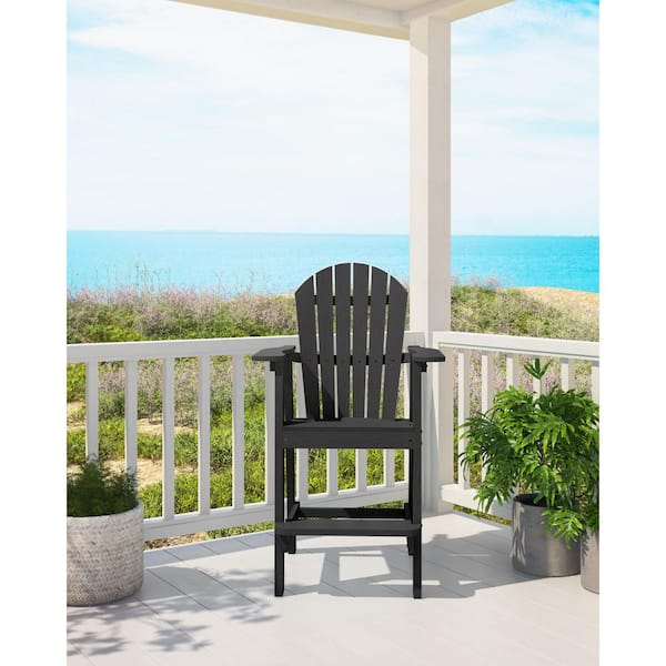 AUTMOON Classic Black Tall Balcony Adirondack Chair (1-Pack)