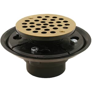2 in. x 3 in. ABS Shower Drain/Floor Drain with 4 in. Polished Brass Round Strainer-Fits Over 2 in. Sch. 40 DWV Pipe