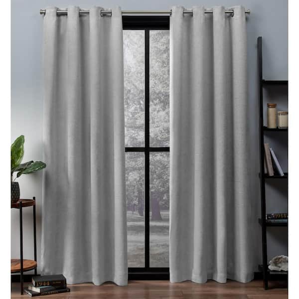 EXCLUSIVE HOME Oxford Silver Solid Woven Room Darkening Grommet Top Curtain, 52 in. W x 96 in. L (Set of 2)