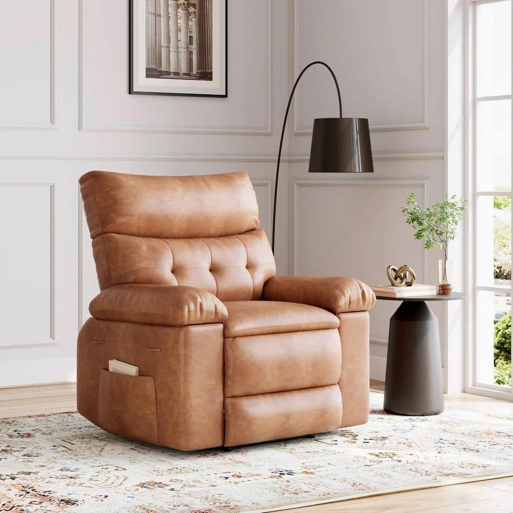 Garvee Oversized Wide Rocker Swivel Recliner Chair-PU Leather