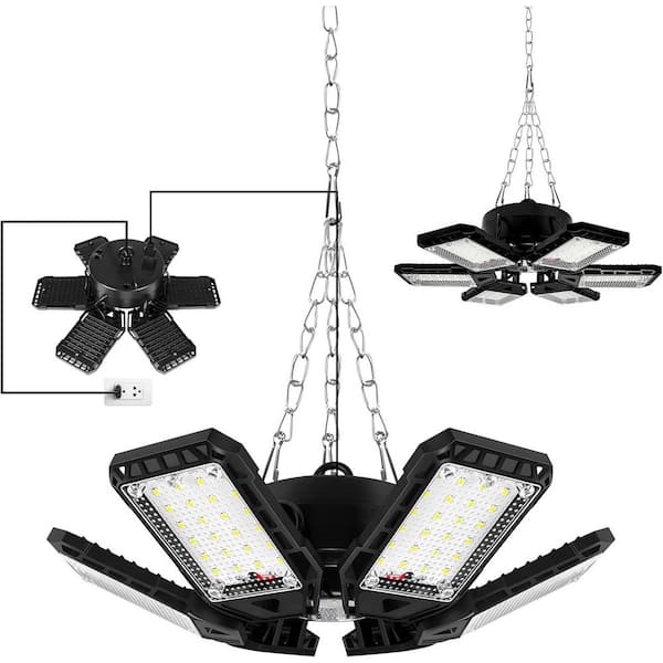 Lukyamzn 18000 Lumen LED Garage Ceiling Lights 180-Watt 6500K with 6 Plus 1 Deformable Panels 2-Pack for E26/E27 Socket