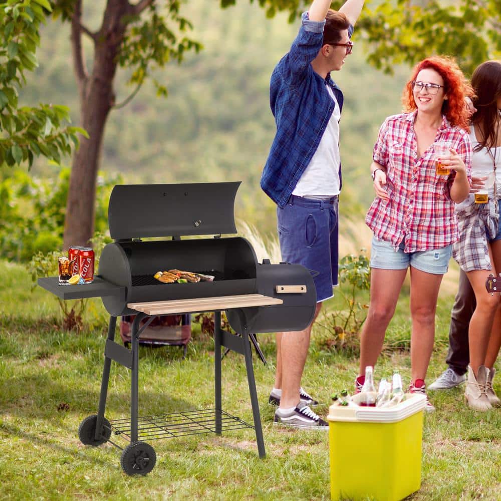 Outsunny 48" Black Steel Charcoal BBQ Grill with Smoker