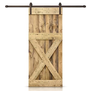 30 in. x 84 in. X Series Weather Oak Stained DIY Wood Interior Sliding Barn Door with Hardware Kit