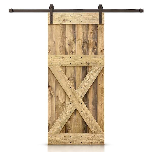 CALHOME 30 in. x 84 in. X Series Weather Oak Stained DIY Wood Interior Sliding Barn Door with Hardware Kit
