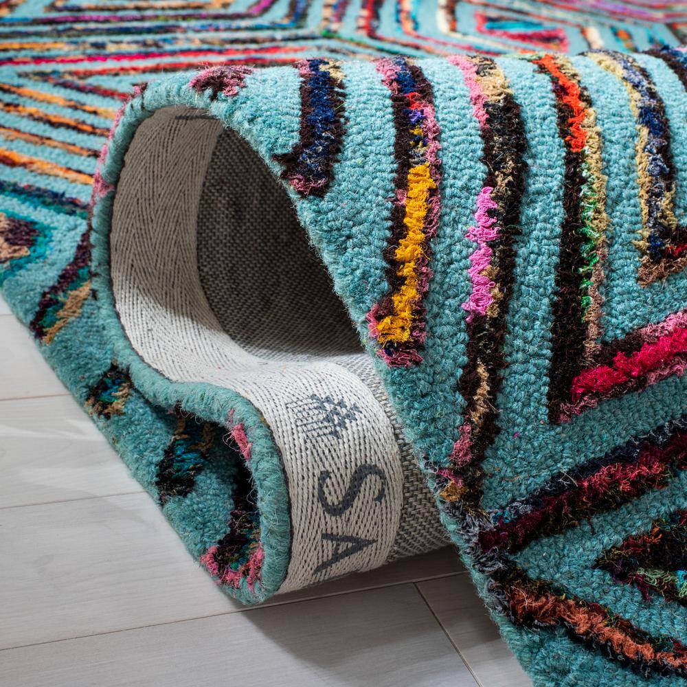 Handmade Blue Wool and Cotton Tufted Rectangular Rug