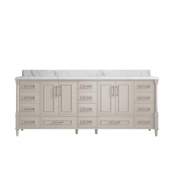 Willow Collections Hudson 84 in. W. x 22 in. D x 36 in. H Double Sink Bath Vanity in Fine Grain with 1.5 in. Calcutta Laza Qt. Top