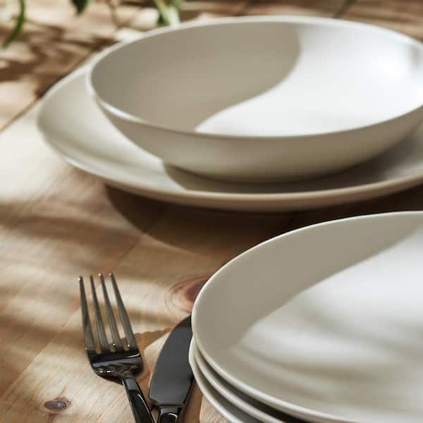STONE LAIN Semplice 24-Piece White Matte Stoneware Dinnerware Set