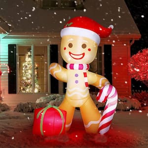 8 ft. Brown Christmas Inflatable Decoration Gingerbread Man with Christmas Hat, LED Light Bombed Courtyard Decoration