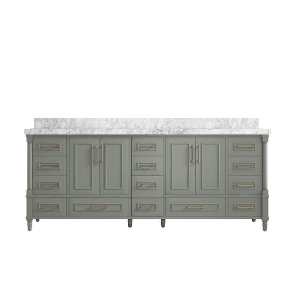 Willow Collections Hudson 84 in. W x 22 in. D x 36 in. H Double Sink Bath Vanity in Evergreen with 2 in. Carrara Marble Top