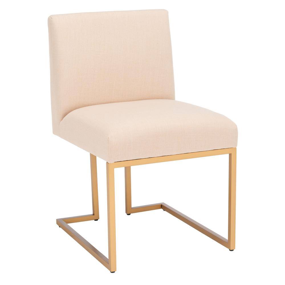 Modern Cosmopolitan Beige Linen & Gold Metal Parsons Side Chair Set