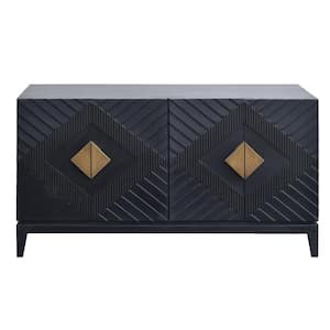 Abiel Matte Black and Brass 55 in. Mango Wood Sideboard Buffet Console with 2 Door Cabinet