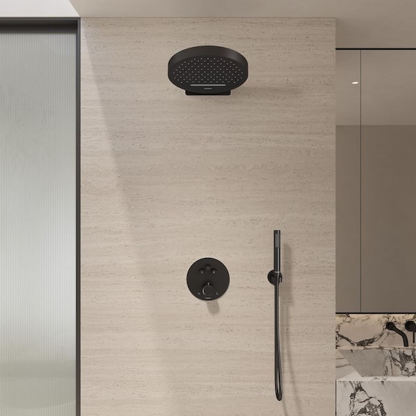 Rhum 3-Spray 12.5 in. Wall Mount Dual Fixed and Handheld Shower Head 2.5 GPM in Matte Black (Valve Included)