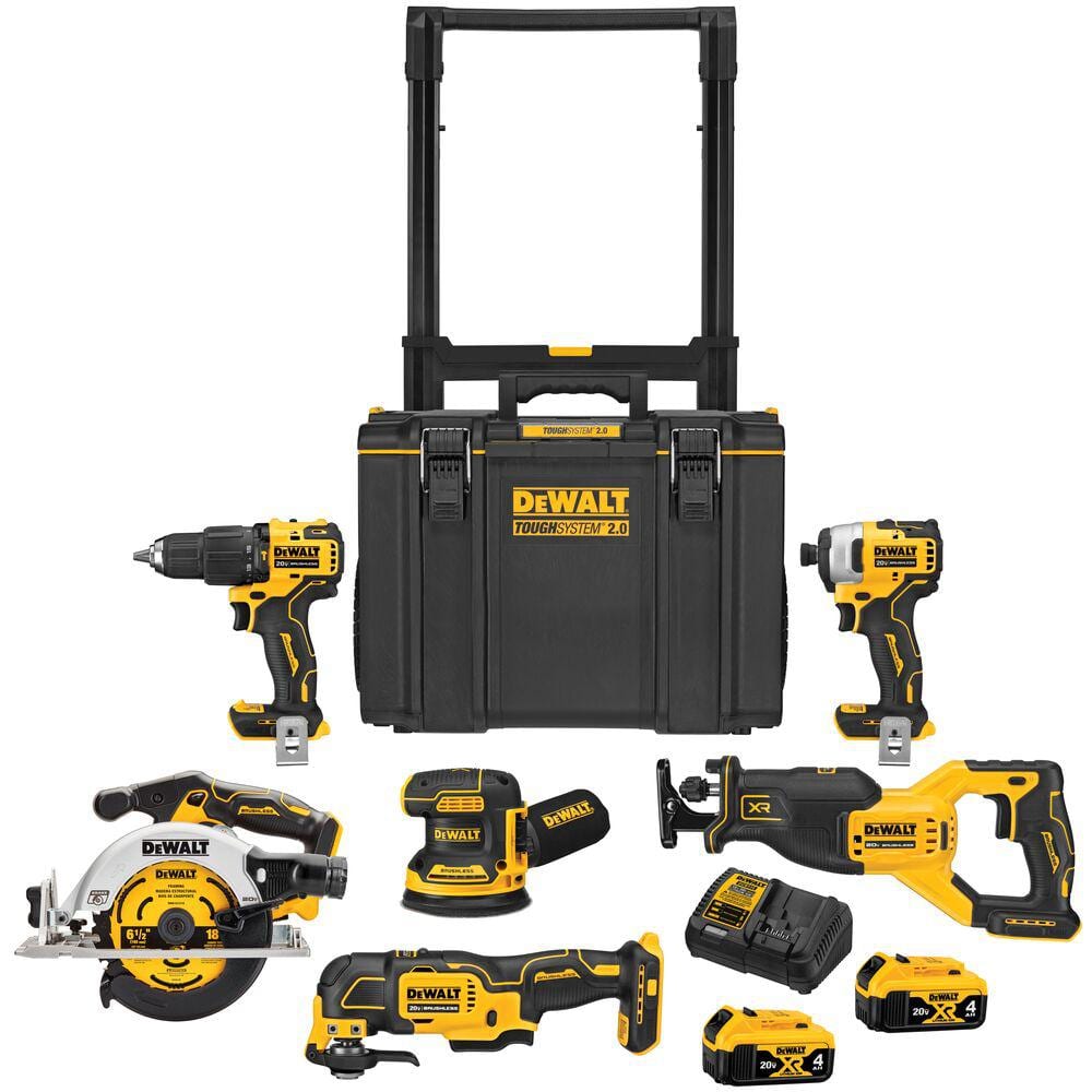DEWALT 20V MAX Lithium-Ion Cordless 6 Tool Combo Kit, TOUGHSYSTEM Rolling Box, (2) 20V 4.0Ah Batteries, and Charger -  DCKTS609M2