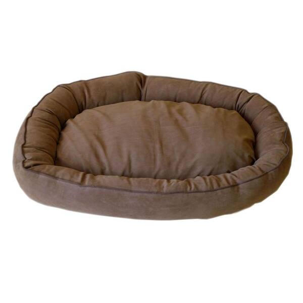 Unbranded Large Microfiber Oval Lounge Dog Bed - Saddle with Chocolate Piping