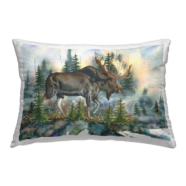 Stupell Industries Modern Woodland Moose Multi-Color Rectangular Outdoor Throw Pillow