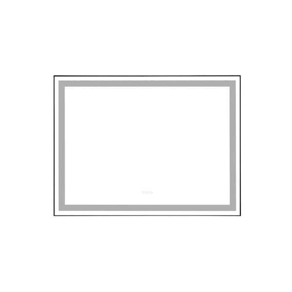 WELLFOR 48 in. W x 36 in. H Rectangular Aluminum Framed Anti-Fog Dimmable LED Wall Bathroom Vanity Mirror in Black