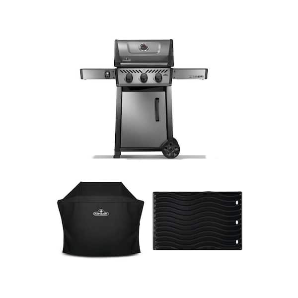 Freestyle 365 3-Burner Propane Gas Grill, Grill Cover, and 2-Sided Cast Iron Griddle (3-Piece Bundle)