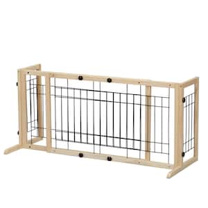 Natural Wood Freestanding Pet Gate, 38 in. to 71 in. Length Adjustable Dog Gate, Safety Fence for Stairs Doorways