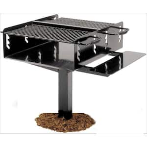 4 in. Commercial Park Bi-Level Charcoal Grill with Post in Black