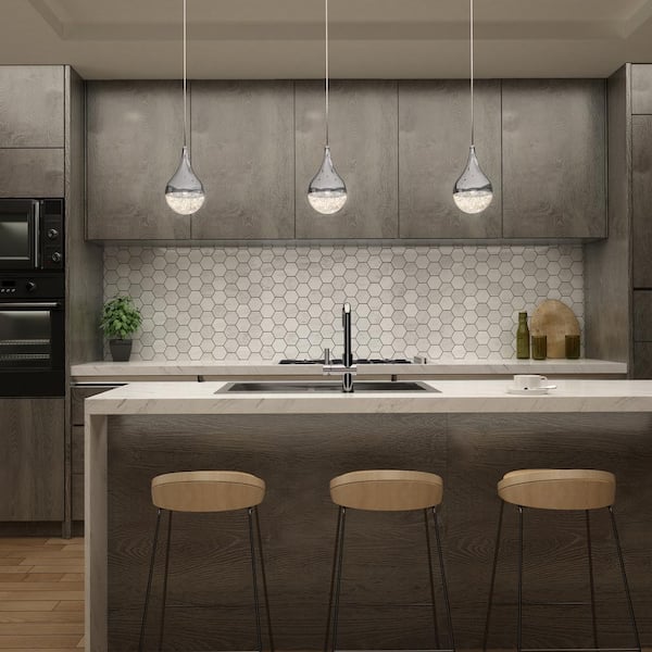 Artika Glitzer 6.5-Watt 1 Light Chrome Modern Integrated LED Mini Pendant Light Fixture for Kitchen Island