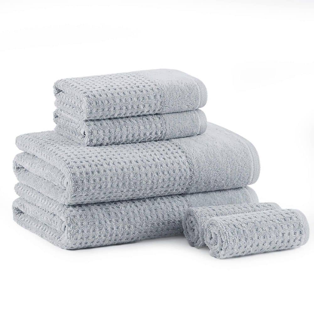Madison Park Spa Waffle 6-Piece Blue Cotton Jacquard Antimicrobial