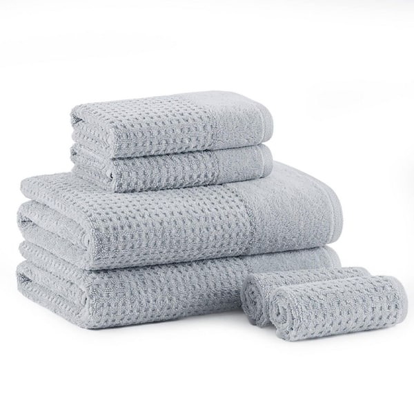 Madison Park Spa Waffle 6-Piece Blue Cotton Jacquard Antimicrobial