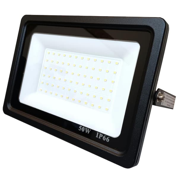 J&H LED 350-Watt Equivalent Integrated Black Outdoor LED Flood Light, 6000 Lumens, Security Light