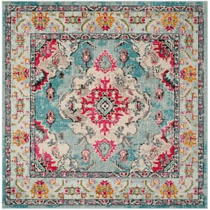 Monaco 9 ft. x 9 ft. Light Blue/Fuchsia Square Border Area Rug