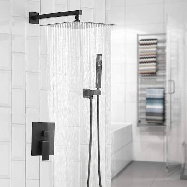 Brass Single Handle 3-Spray 10" Rain Shower Faucet 2.5 GPM Shower System with Handheld, Pressure Balance in Matte Black