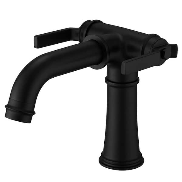 Double Handle Single Hole Bathroom Faucet with Drain Assembly in Matte Black