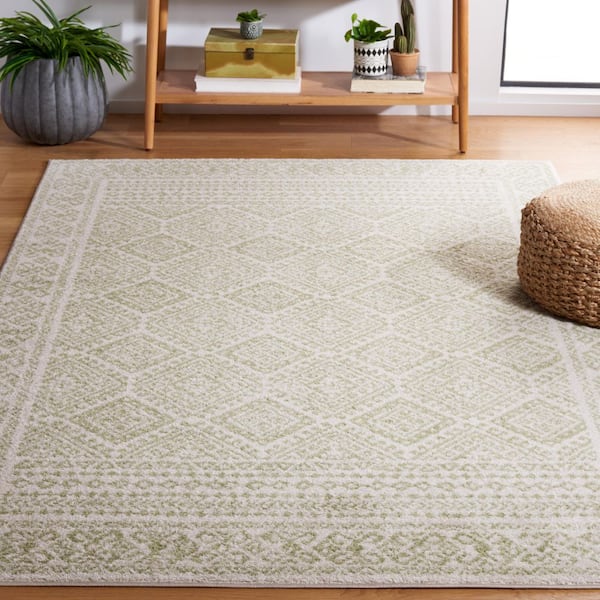 Tulum 6 ft. x 9 ft. Ivory/Sage Border Geometric Diamonds Area Rug
