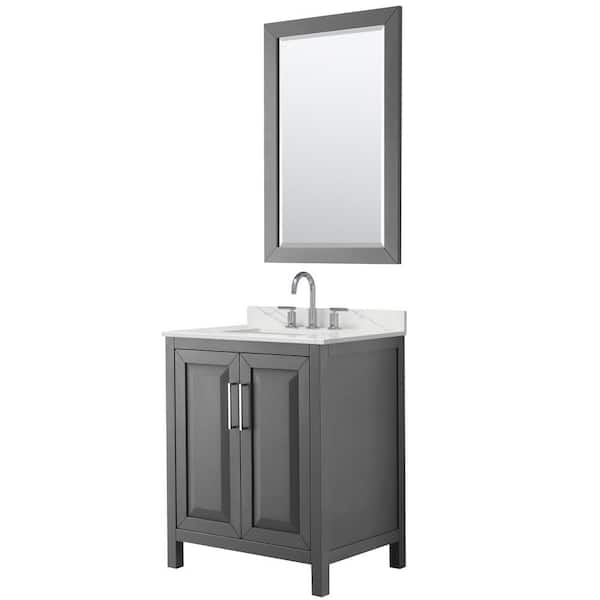 Wyndham Collection Daria 30 in. W. x 22 in. D x 35.75 in. H Single Bath Vanity in Dark Gray with Giotto Quartz Top and 24 in. Mirror