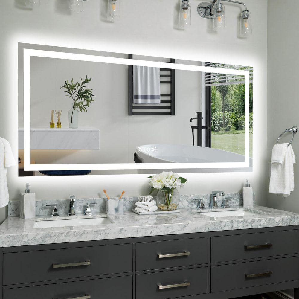 ZXDDMS 60 in. W x 28 in. H Rectangular Frameless 3-Color Dimmable