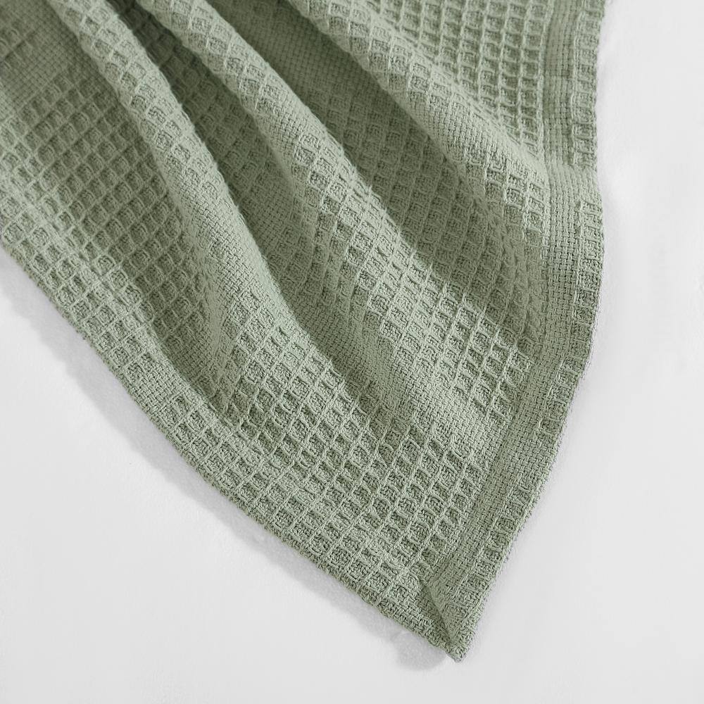 Twin Sage Green Cotton Waffle Weave Blanket